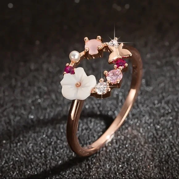 ROSE GOLD PLATED FLOWER RING - Picture 2 of 4